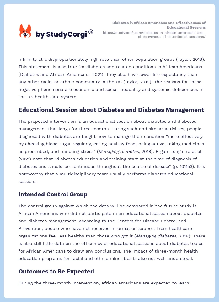 Diabetes in African Americans and Effectiveness of Educational Sessions. Page 2