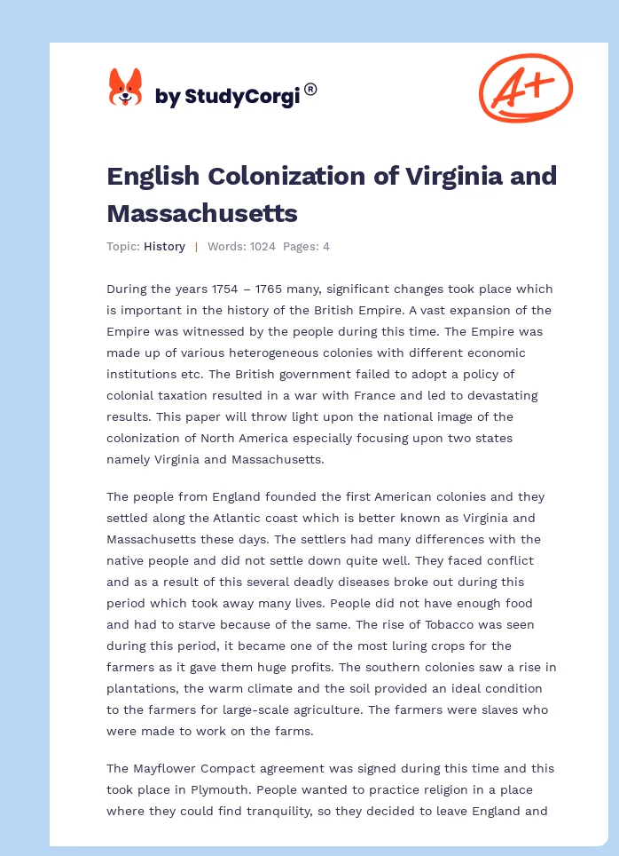 English Colonization of Virginia and Massachusetts. Page 1
