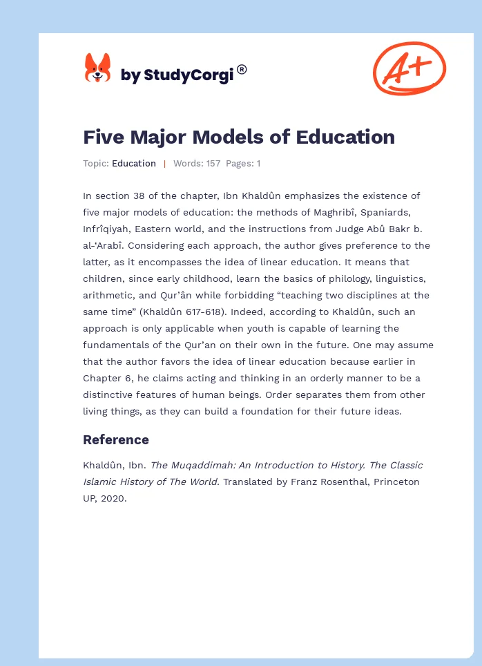 Five Major Models of Education. Page 1