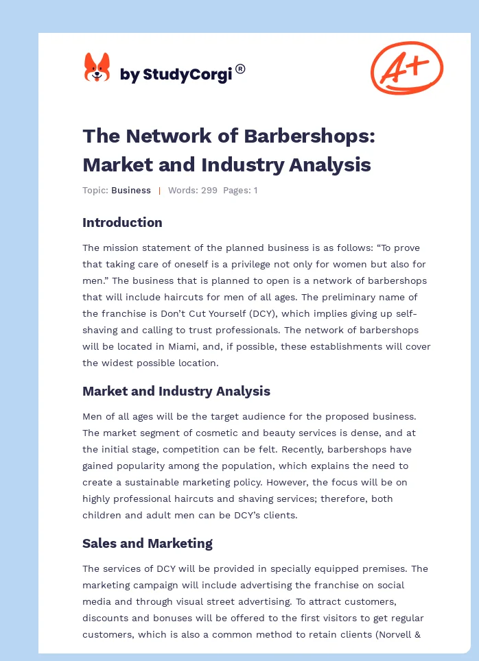 The Network of Barbershops: Market and Industry Analysis. Page 1