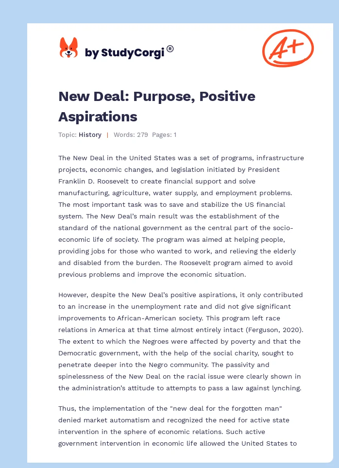 New Deal: Purpose, Positive Aspirations. Page 1