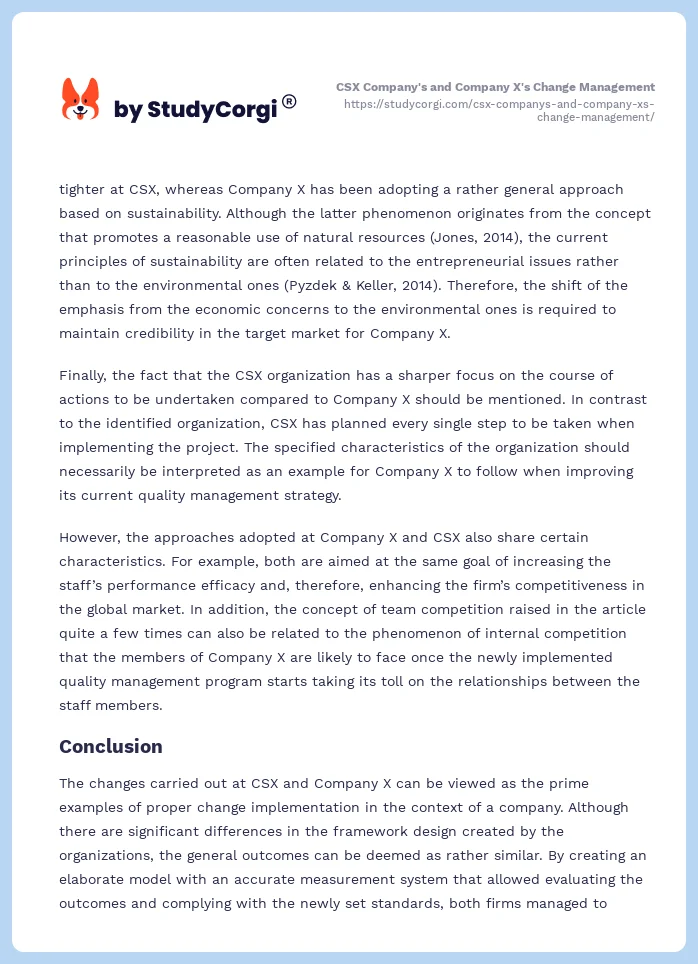 CSX Company's and Company X's Change Management. Page 2