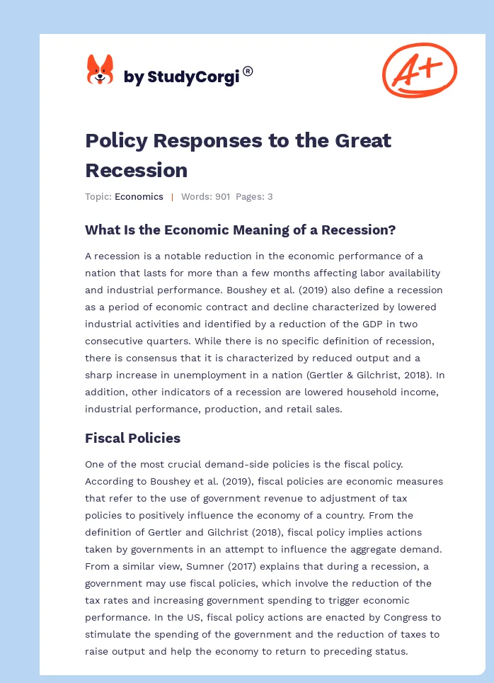 Demand-Side Policies and the Great Recession of 2008. Page 1