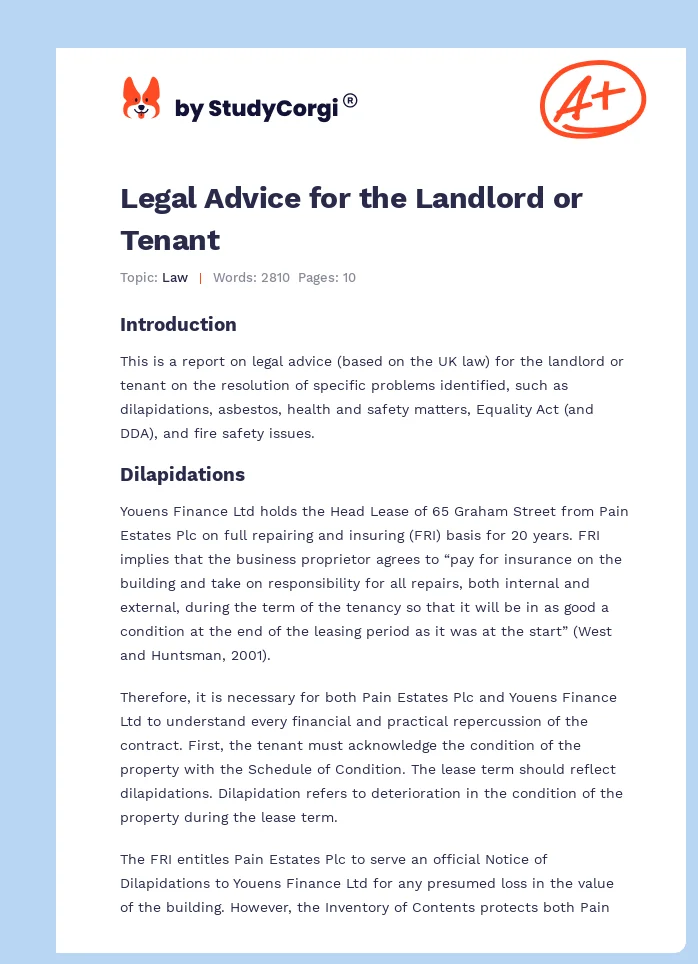 Legal Advice for the Landlord or Tenant. Page 1