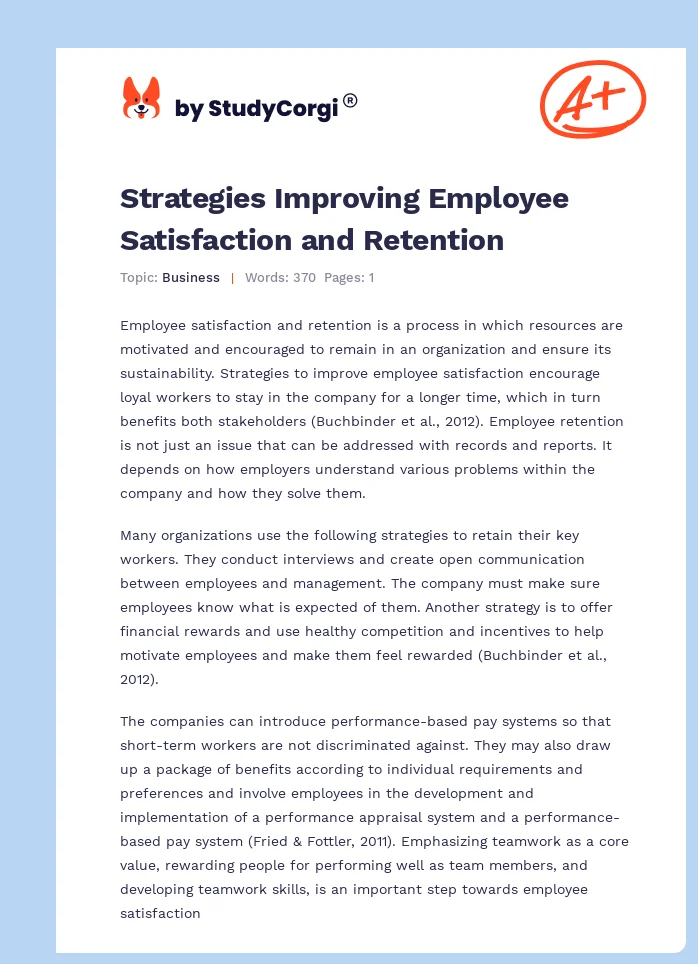 Strategies Improving Employee Satisfaction and Retention. Page 1