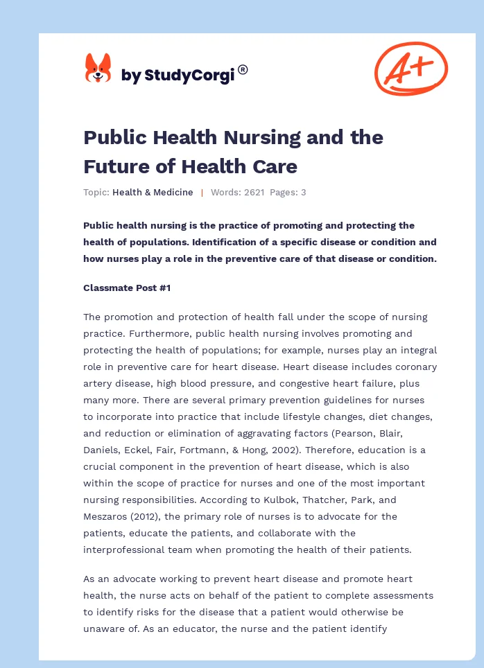 Public Health Nursing and the Future of Health Care. Page 1