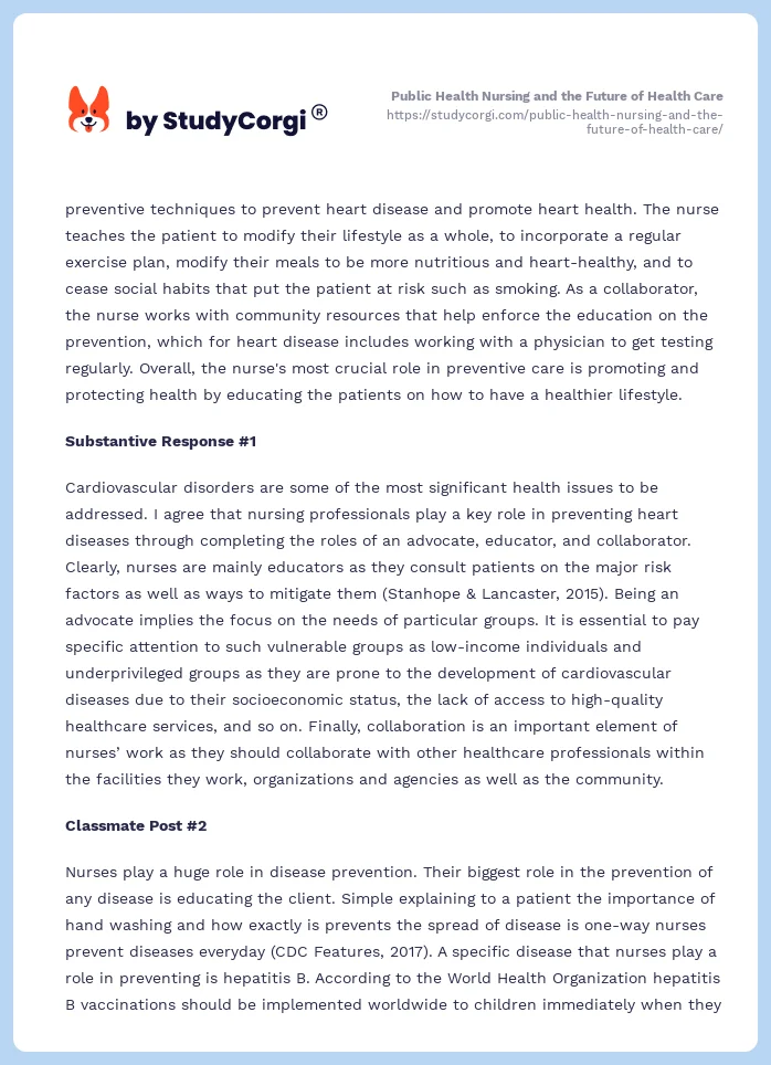 Public Health Nursing and the Future of Health Care. Page 2
