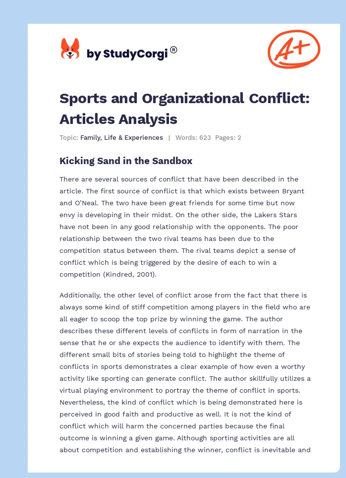 Sports and Organizational Conflict: Articles Analysis. Page 1