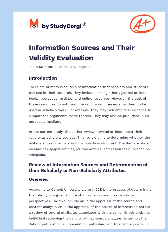 Information Sources and Their Validity Evaluation. Page 1