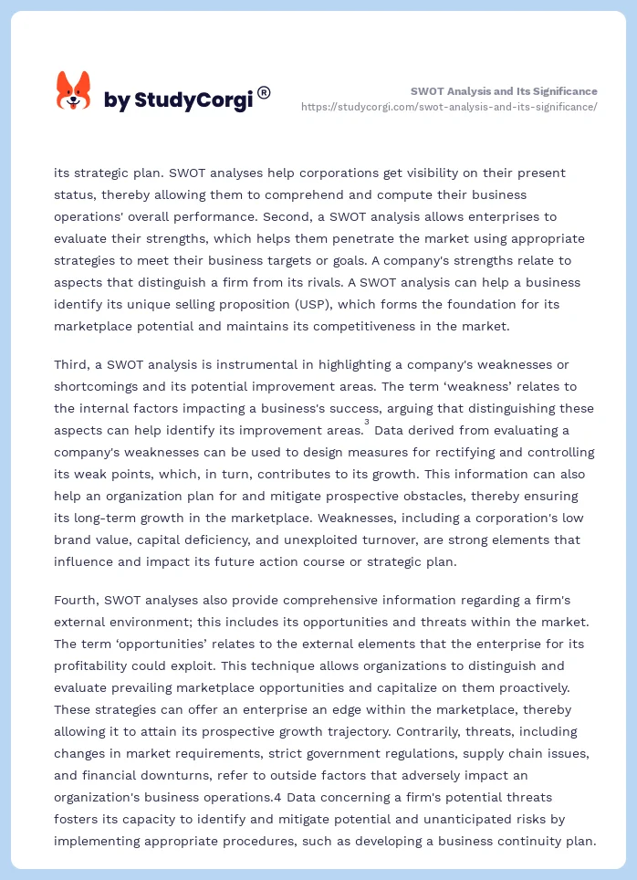 SWOT Analysis and Its Significance. Page 2