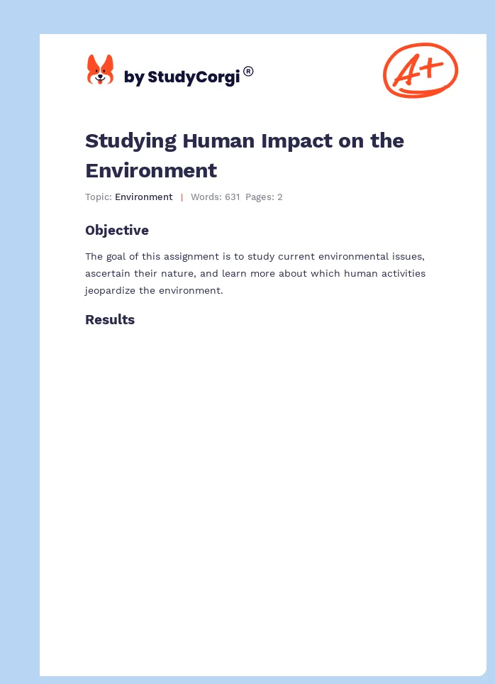 Studying Human Impact on the Environment. Page 1