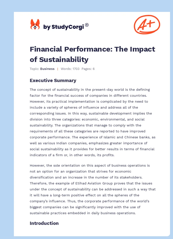 Financial Performance: The Impact of Sustainability. Page 1