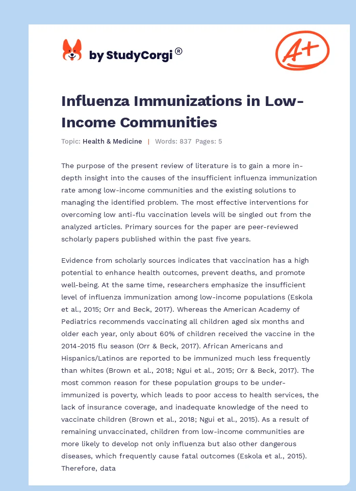 Influenza Immunizations in Low-Income Communities. Page 1