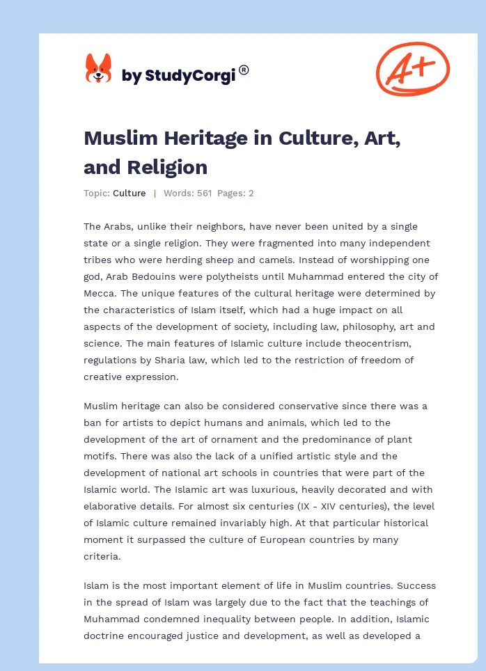 Muslim Heritage in Culture, Art, and Religion. Page 1