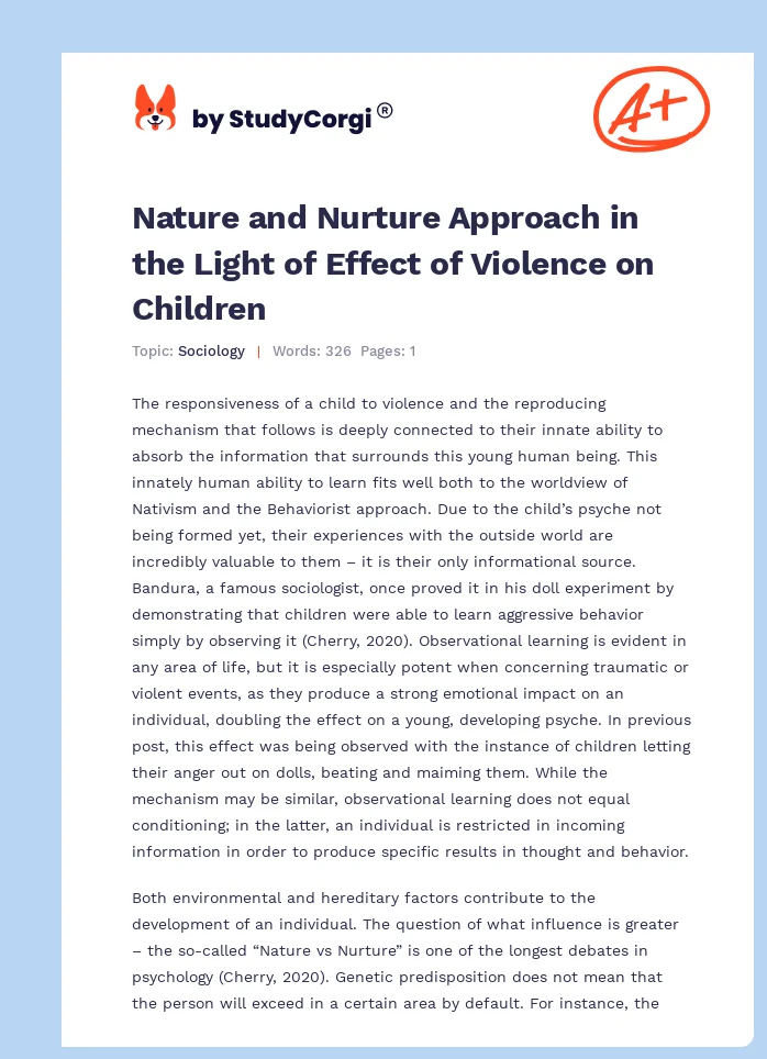 Nature and Nurture Approach in the Light of Effect of Violence on Children. Page 1