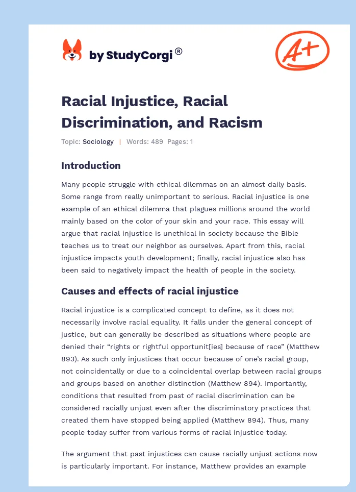 Racial Injustice, Racial Discrimination, and Racism. Page 1