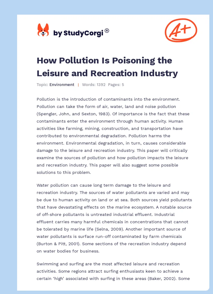 How Pollution Is Poisoning the Leisure and Recreation Industry. Page 1