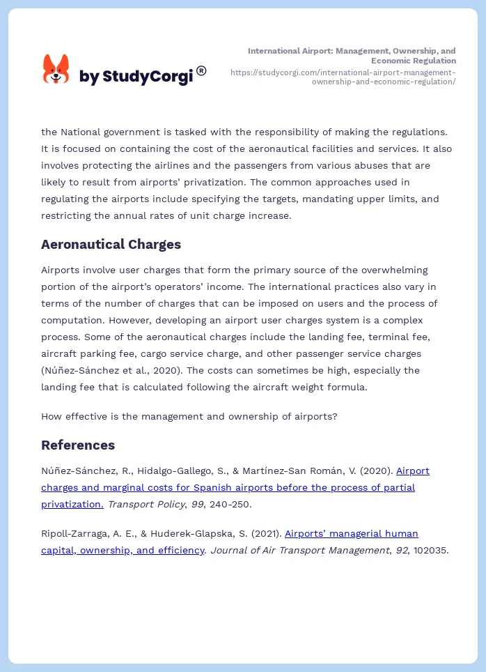 International Airport: Management, Ownership, and Economic Regulation. Page 2