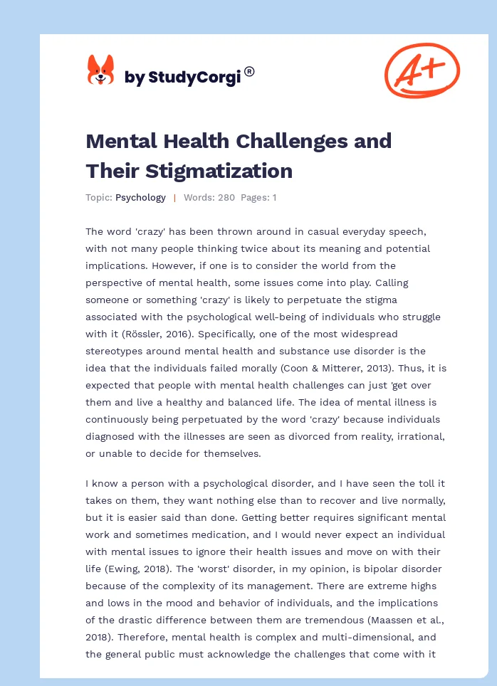 Mental Health Challenges and Their Stigmatization. Page 1