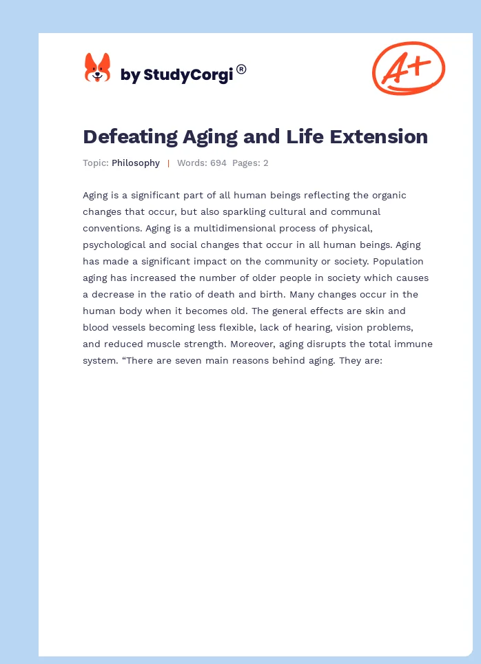 Defeating Aging and Life Extension. Page 1