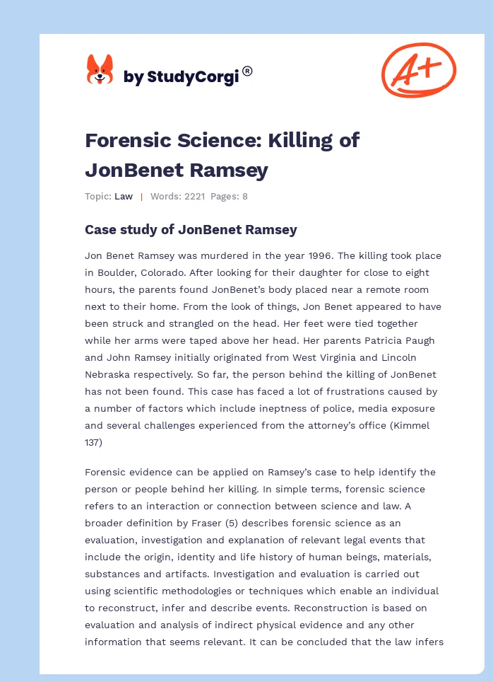 Forensic Science: Killing of JonBenet Ramsey. Page 1