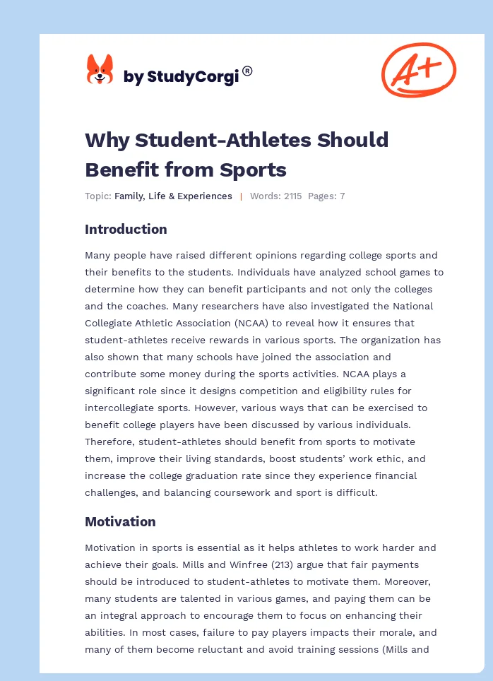 Why Student-Athletes Should Benefit from Sports. Page 1