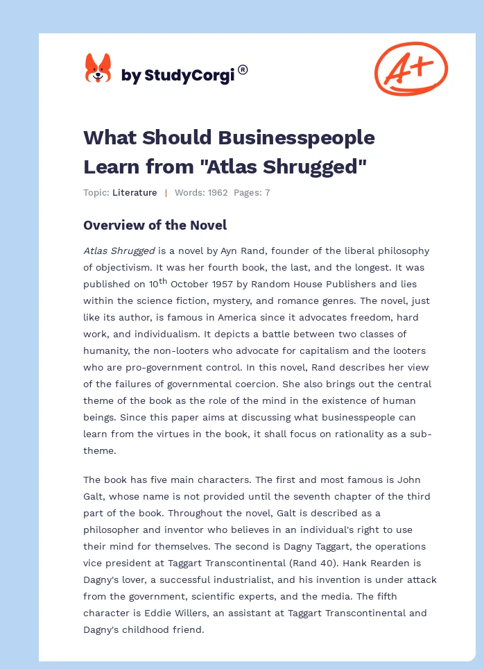 What Should Businesspeople Learn from "Atlas Shrugged". Page 1