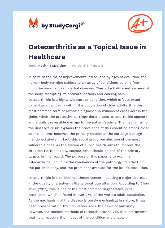 Osteoarthritis as a Topical Issue in Healthcare. Page 1