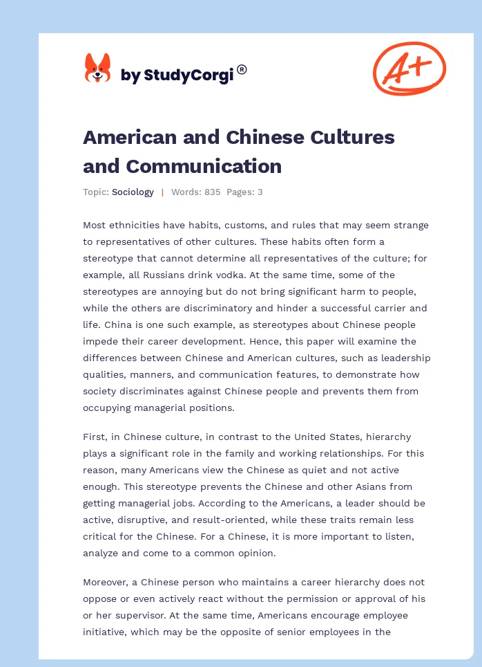 American and Chinese Cultures and Communication. Page 1