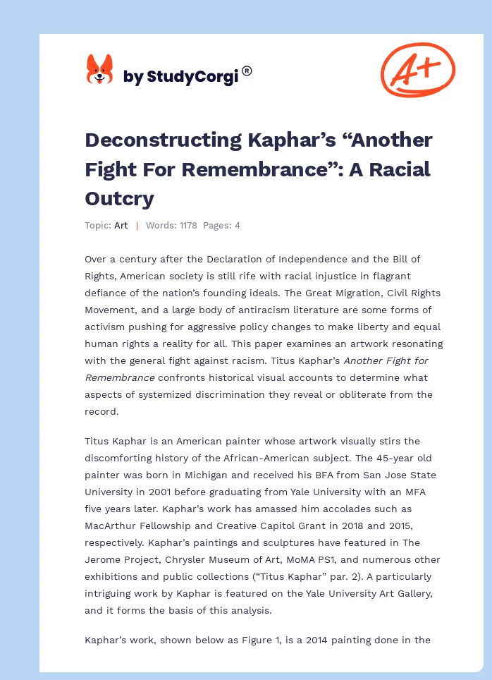 Deconstructing Kaphar’s “Another Fight For Remembrance”: A Racial Outcry. Page 1