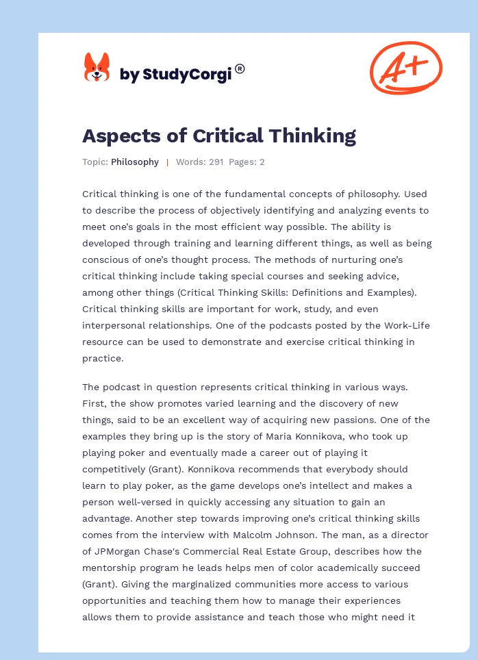 Aspects of Critical Thinking. Page 1