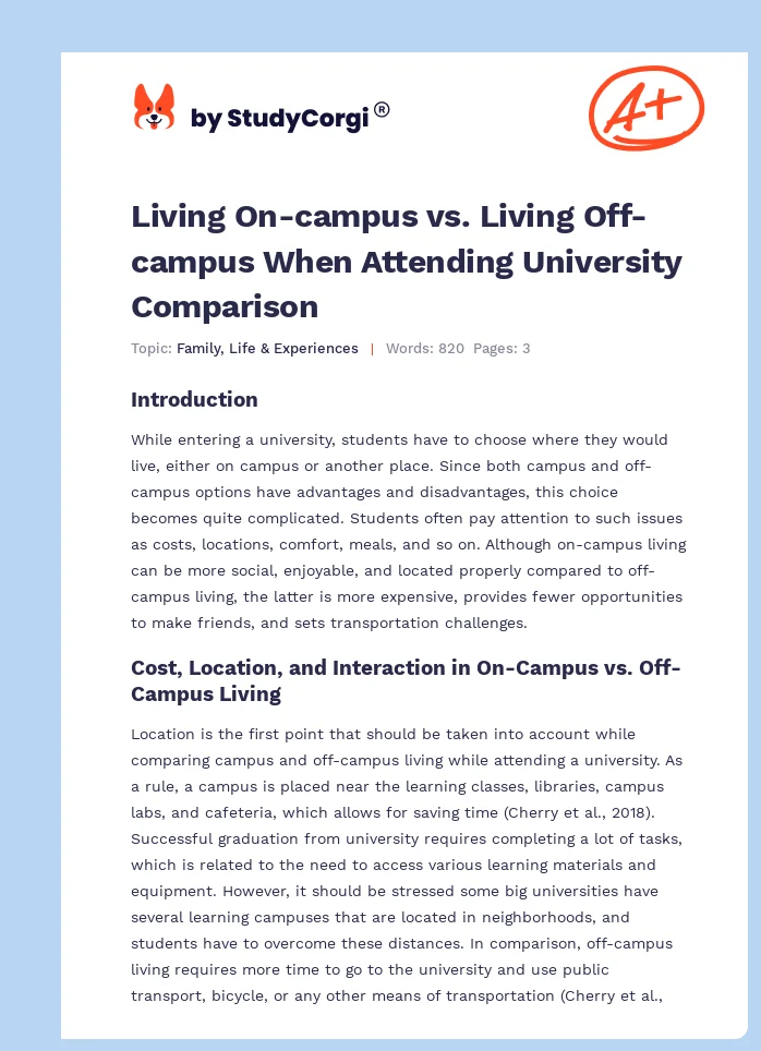 Living On-campus vs. Living Off-campus When Attending University Comparison. Page 1
