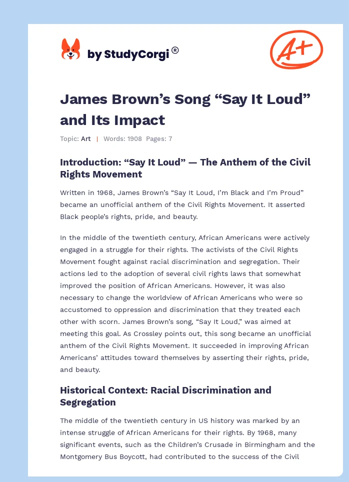James Brown’s Song “Say It Loud” and Its Impact. Page 1