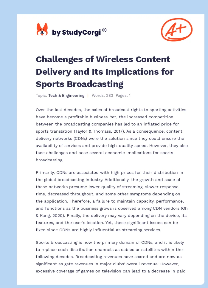 Challenges of Wireless Content Delivery and Its Implications for Sports Broadcasting. Page 1