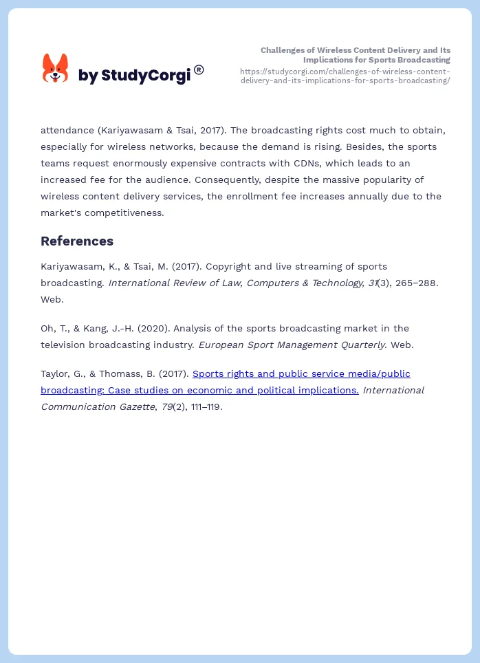 Challenges of Wireless Content Delivery and Its Implications for Sports Broadcasting. Page 2