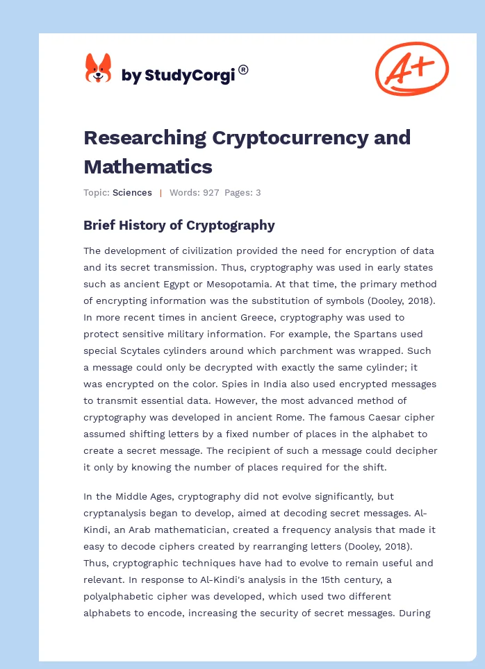 Researching Cryptocurrency and Mathematics. Page 1