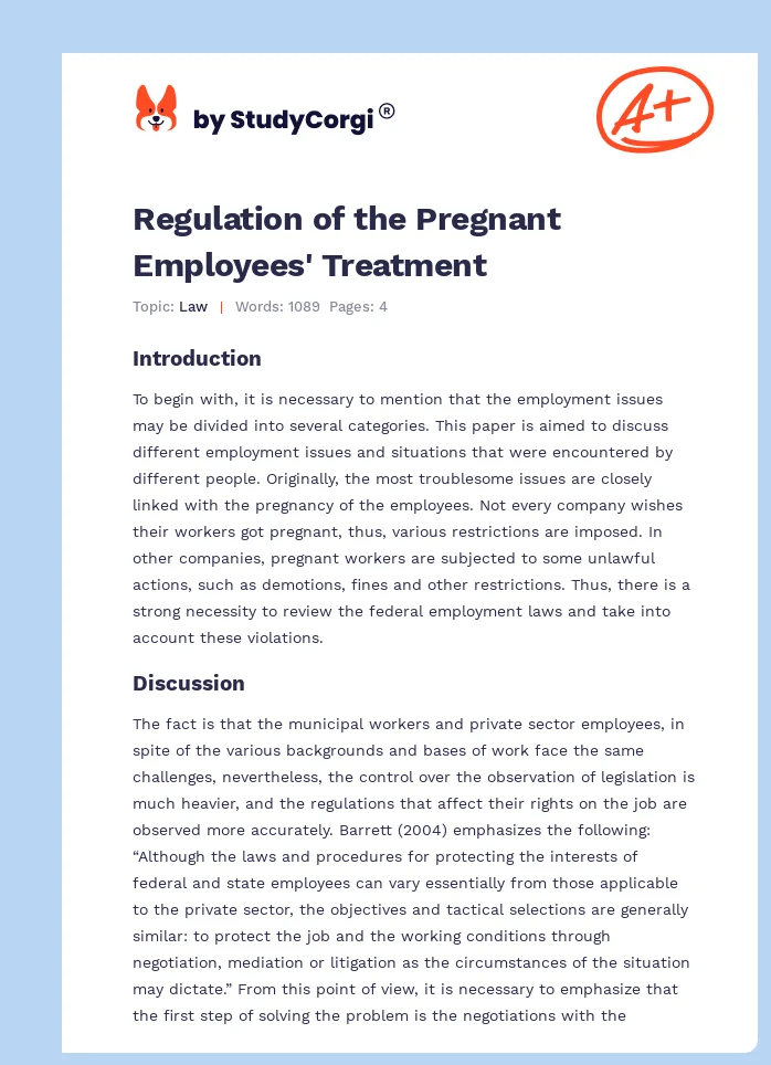 Regulation of the Pregnant Employees' Treatment. Page 1