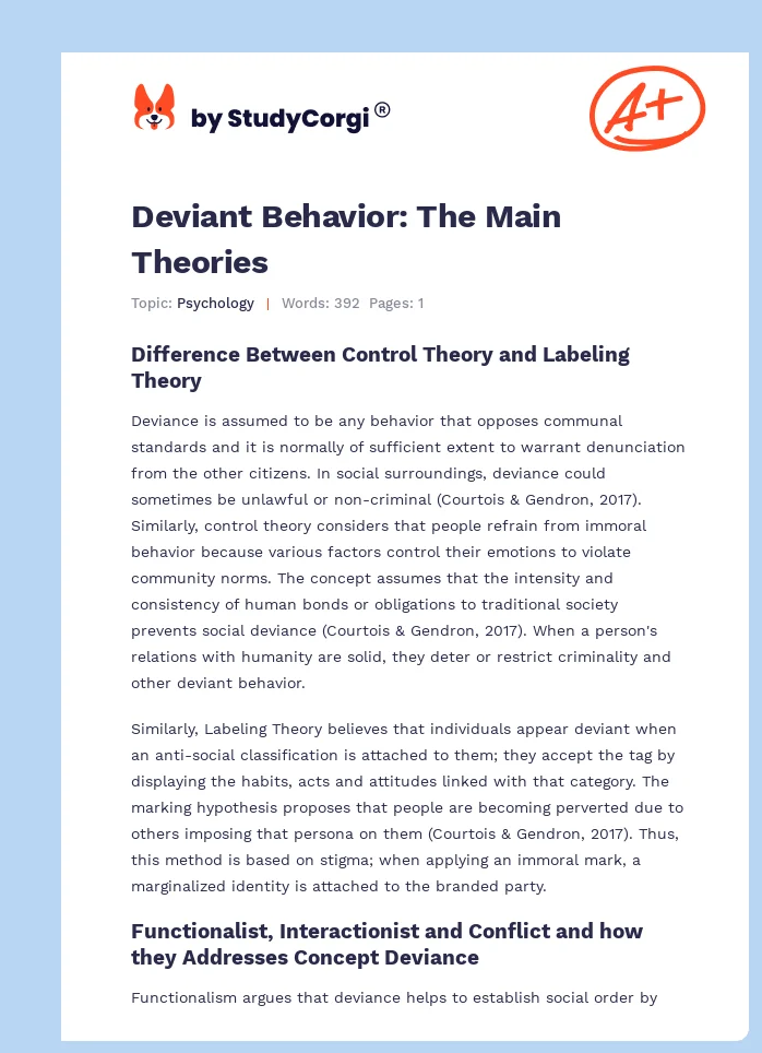 Deviant Behavior: The Main Theories. Page 1