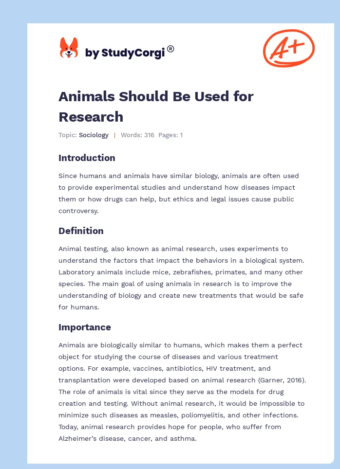 Animals Should Be Used for Research. Page 1