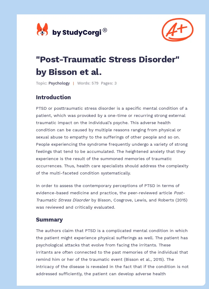 "Post-Traumatic Stress Disorder" by Bisson et al.. Page 1