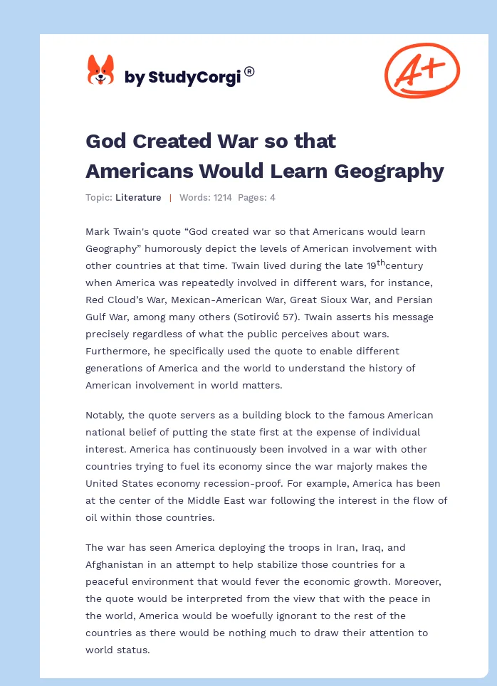 God Created War so that Americans Would Learn Geography. Page 1