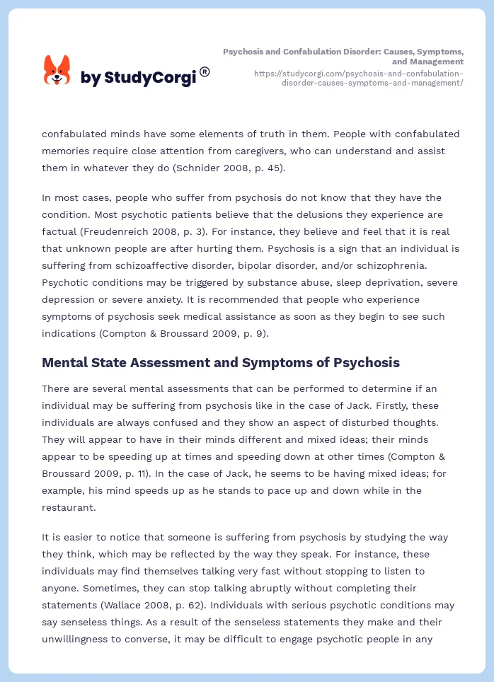 Psychosis and Confabulation Disorder: Causes, Symptoms, and Management. Page 2
