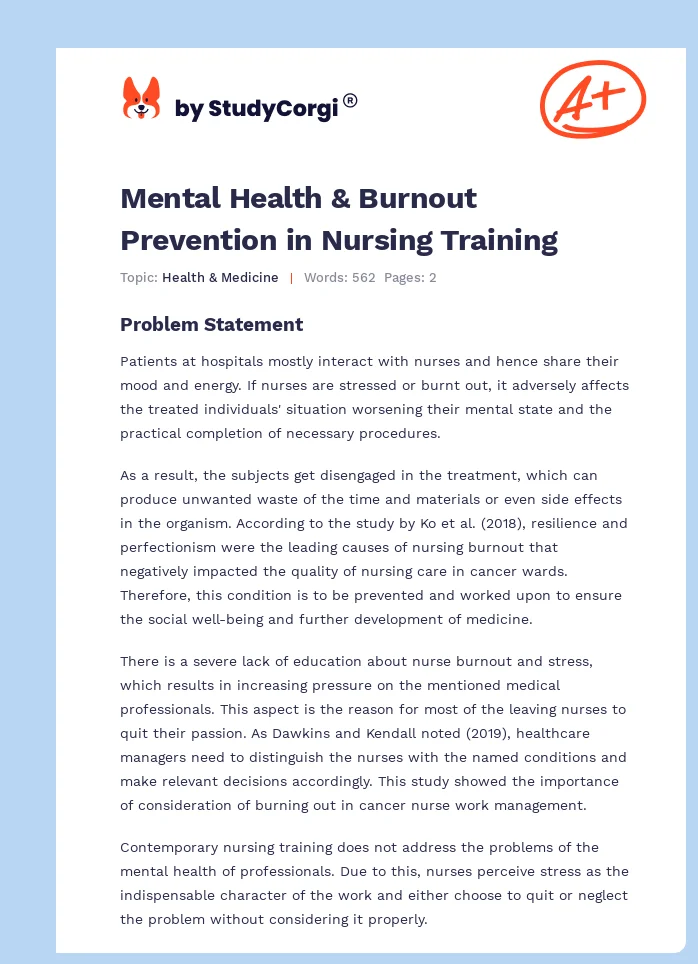 Mental Health & Burnout Prevention in Nursing Training. Page 1