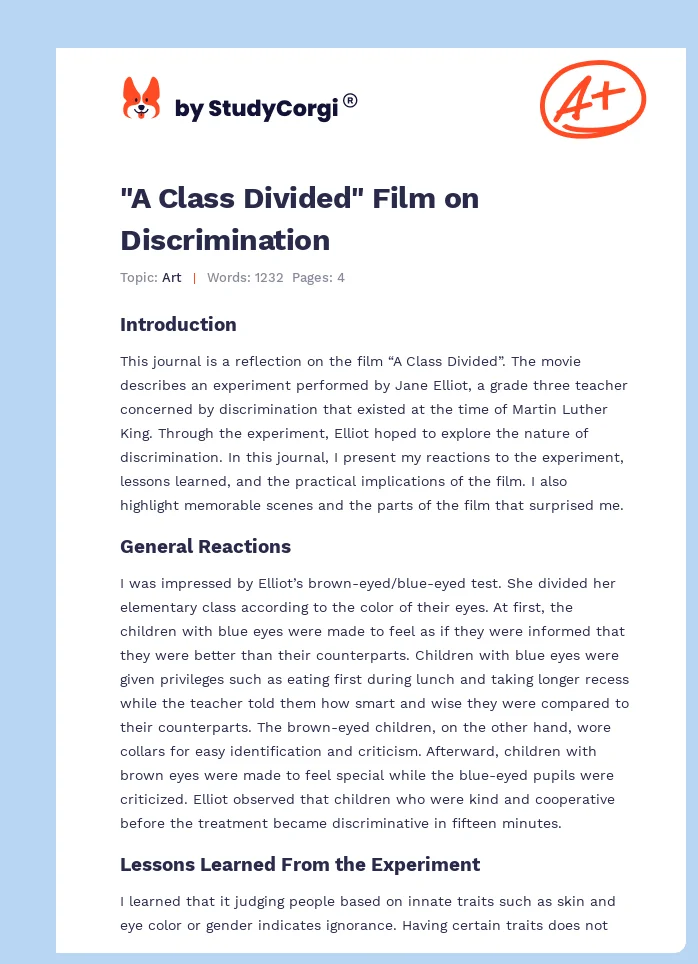 "A Class Divided" Film on Discrimination. Page 1