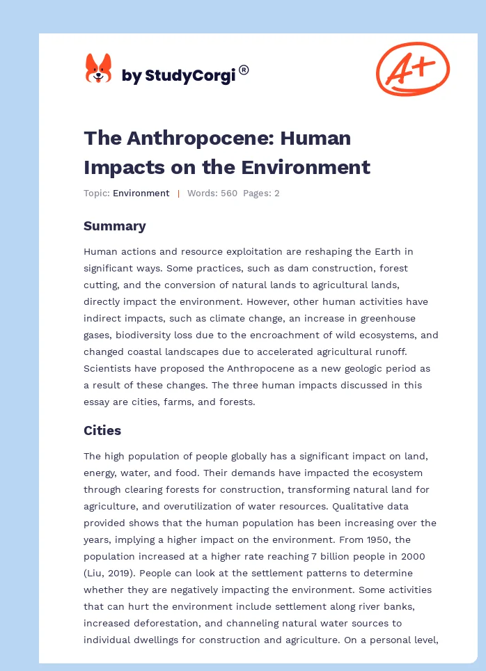 The Anthropocene: Human Impacts on the Environment. Page 1