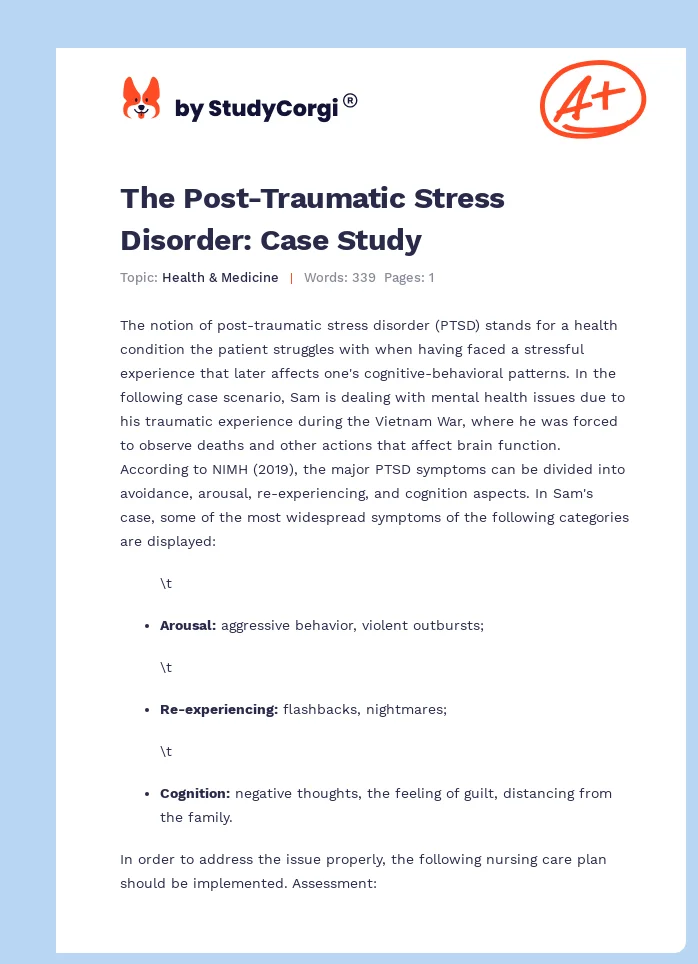 The Post-Traumatic Stress Disorder: Case Study. Page 1