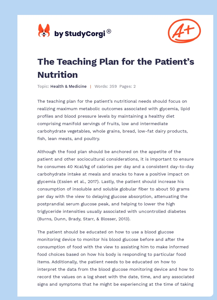 The Teaching Plan for the Patient’s Nutrition. Page 1