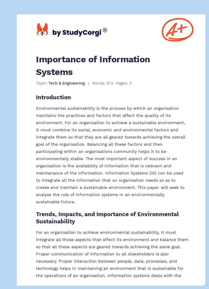 Importance of Information Systems. Page 1