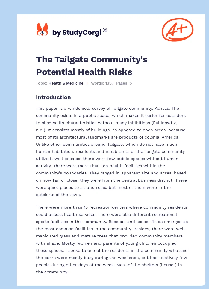 The Tailgate Community's Potential Health Risks. Page 1