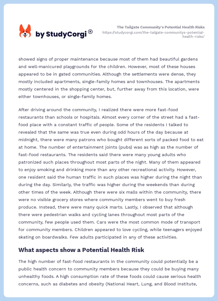 The Tailgate Community's Potential Health Risks. Page 2